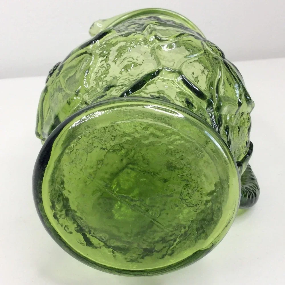 Vintage Anchor Hocking Rain Flower Avocado Green Glass Pitcher 60s 70s MCM